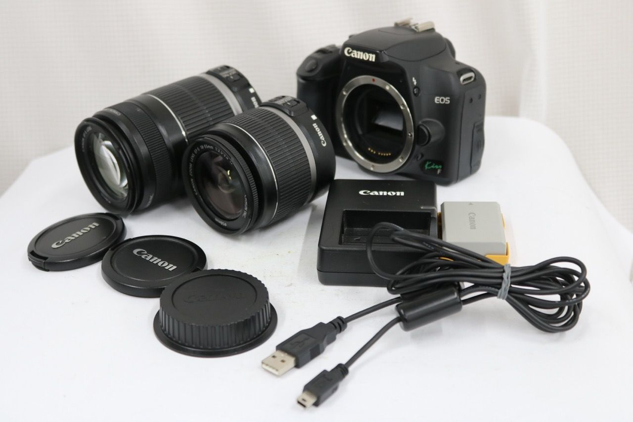 【返品保証】 キャノン Canon EOS Kiss F EF-S 55-250mm F4-5.6 18-55mm F3.5-5.6 IS 付属品多数 デジタル一眼 e14217
