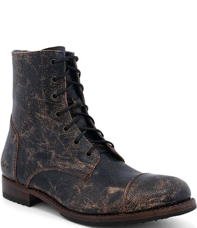 ベッドステュ メンズ シューズ ブーツ・レインブーツ レザー Bed Stu Mens Protege Distressed Leather Back Zip Combat Boots Black ブ