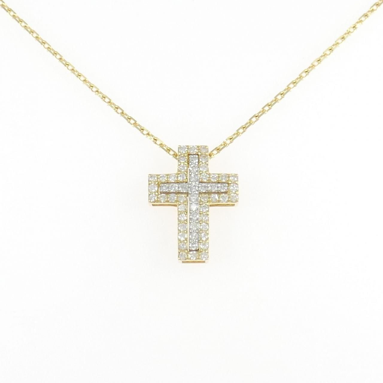 K18YG/K18WG クロス ダイヤモンド ネックレス 0.38CT