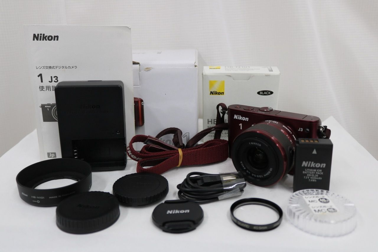 【美品 返品保証】 【元箱付き】ニコン Nikon 1 J3 レッド 10-30mm F3.5-5.6 VR ミラーレス一眼 e14252
