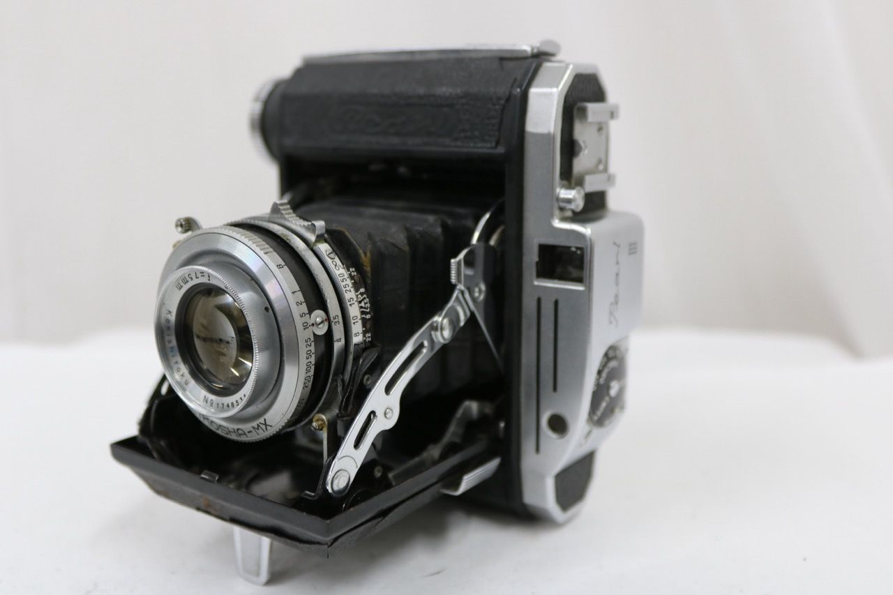 【返品保証】 パール Pearl III Hexar 75mm F3.5 蛇腹カメラ e14268