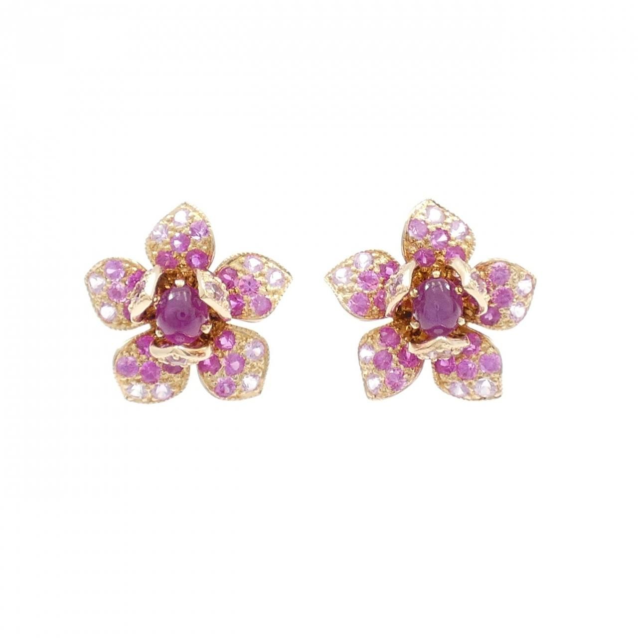 750PG フラワー スタールビー ピアス 0.73CT