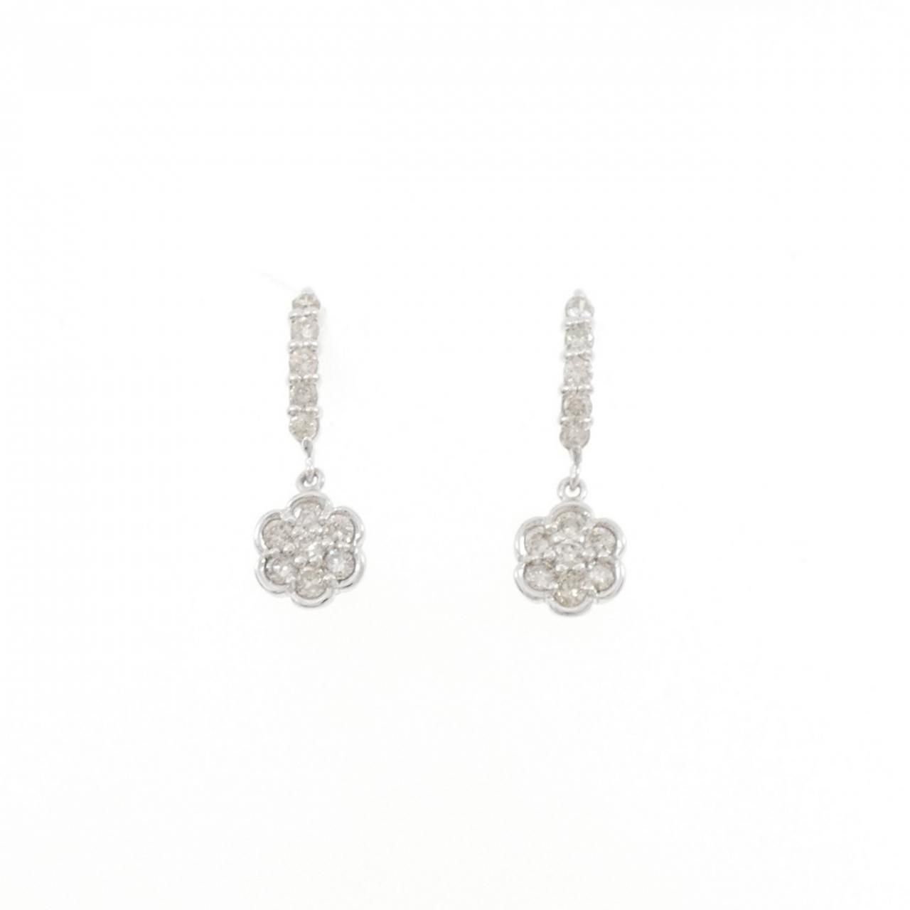 K18WG フラワー ダイヤモンド ピアス 0.50CT