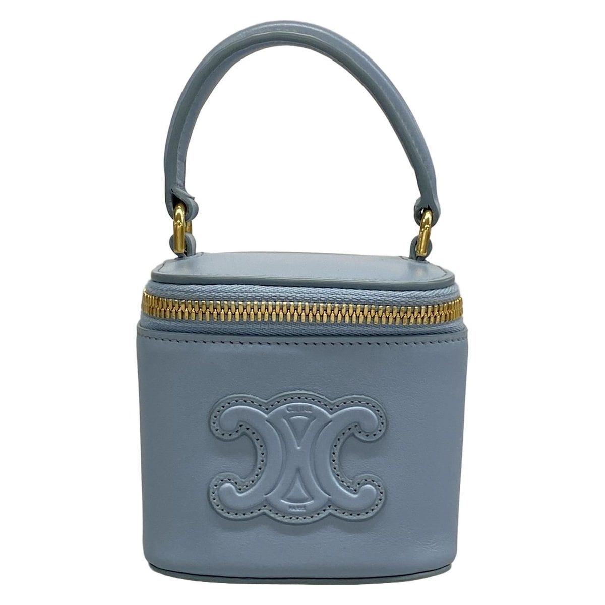 CELINE(セリーヌ) ハンドバッグ美品 キュイル トリオンフ ミニバニティケース ライトブルー レザー