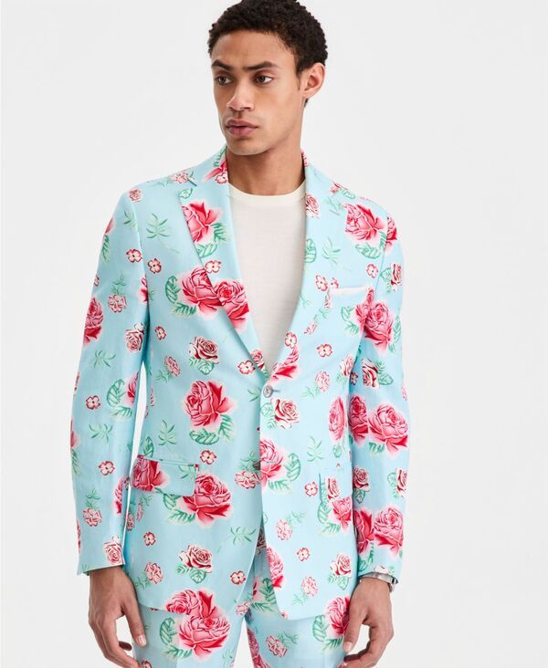 タリア メンズ アウター ジャケット・ブルゾン ブレザー リネン Tallia MenslimFit LinenBlend Patterned Blazer Bluepink ブルー