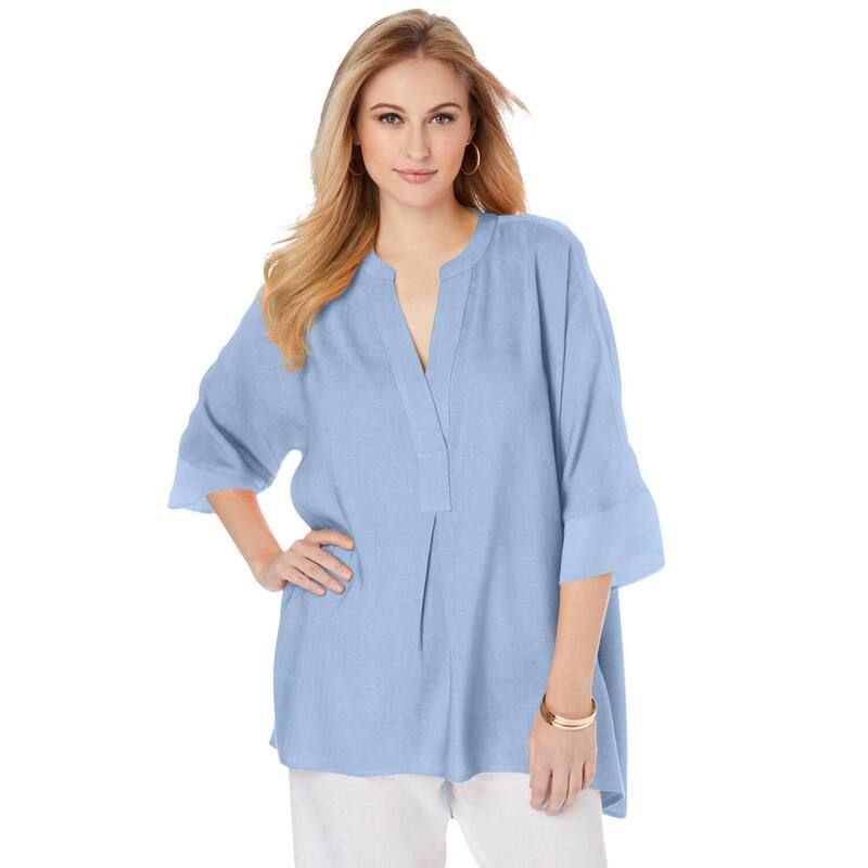 ジェシカロンドン レディース トップス Tシャツ プラスサイズ リネン Jessica London Womens Plusize HiLow Linen Tunic Azure Mist
