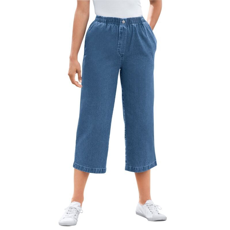 ウーマン ウィズイン レディース ボトムス カジュアルパンツ プラスサイズ プチ コットン デニム キャップ ジーンズ Woman Within Plusize Petite 7Day Elastic
