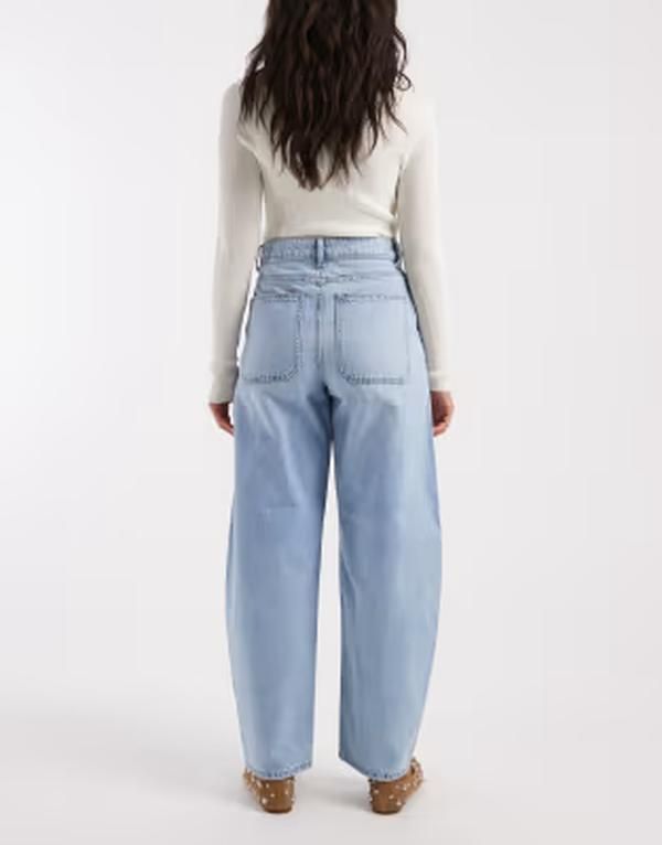 ピーシーズ レディース ボトムス デニムパンツ ジーンズ PIECES mid waist barrelleg jeans in light Blue Denim デニム｜カジュアルパンツ
