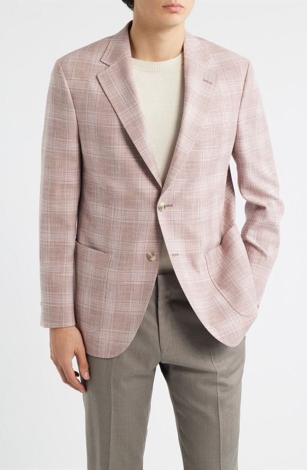 ピーター・ミラー メンズ アウター ジャケット・ブルゾン ウール シルク コート Peter Millar Hyperlight Soft Pink Plaid Wool Silk Blend Spo