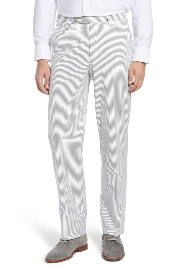 ベール メンズ ボトムス カジュアルパンツ Berle Flat Front Seersucker Pants Grey グレー