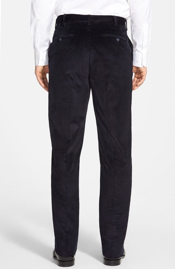 ベール メンズ ボトムス カジュアルパンツ コーデュロイ Berle Luxury Italian Corduroy Flat Front Pants Navy ネイビー