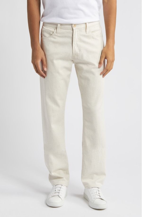 エージー メンズ ボトムス カジュアルパンツ ストレート コットン リネン ジーンズ AG Everett Slim Straight Leg Cotton Linen Blend Jeans Nat