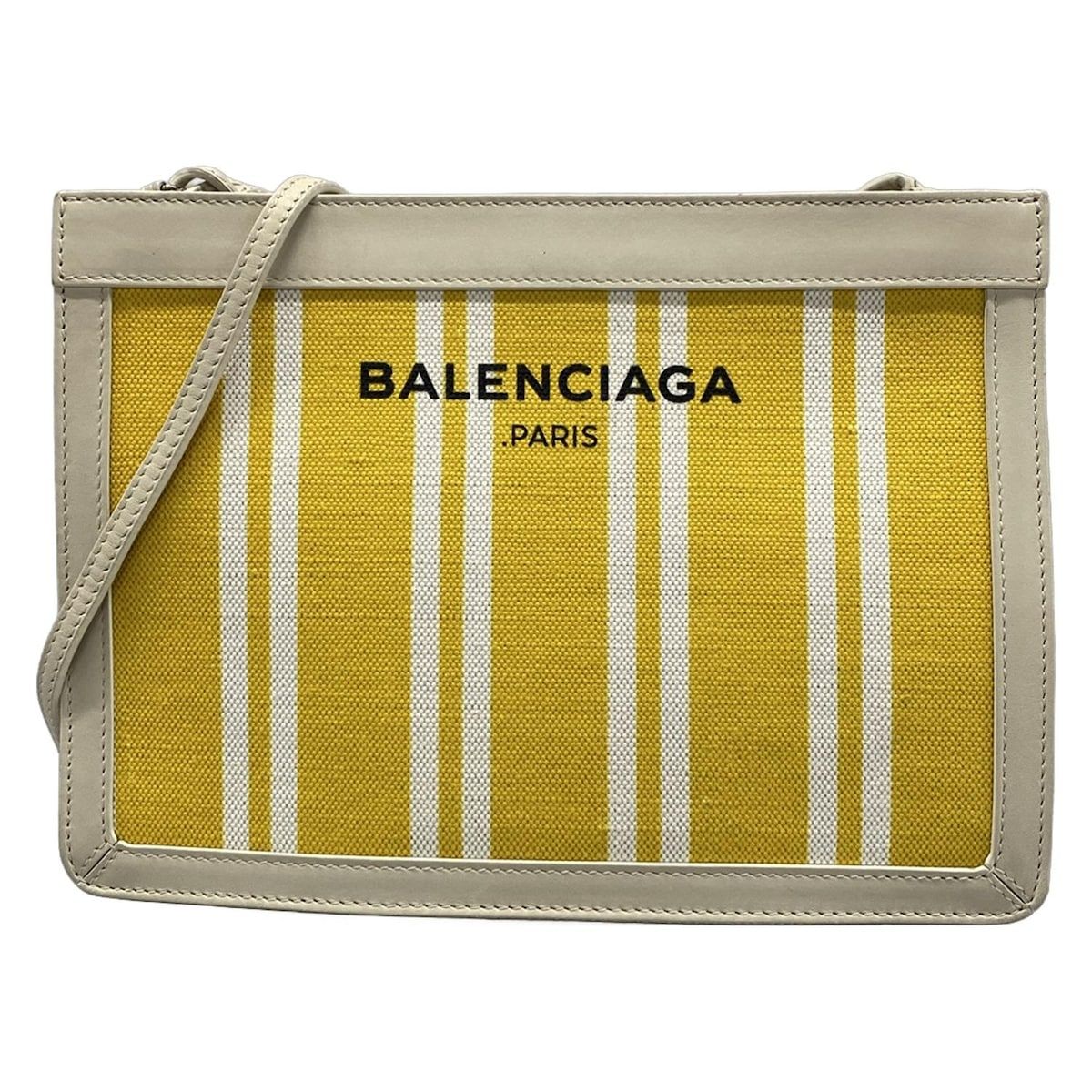 BALENCIAGA(バレンシアガ) ショルダーバッグ ネイビーポシェット 339937 イエロー×アイボリー ストライプ レザー