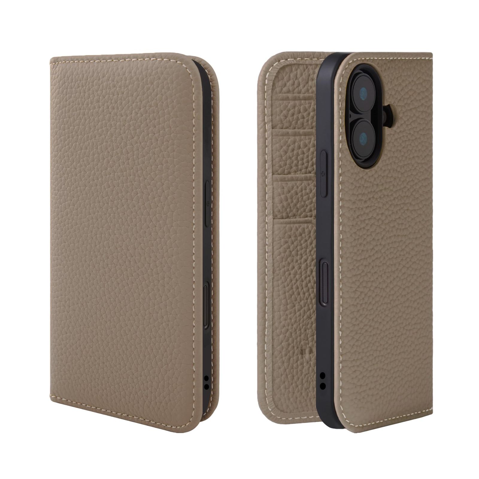 HANATORA for iPhone 17 ケース 手帳型 本革 スマホケース スマホ スタンド コードホルダー 付き シュリンクカーフレザー マグネットなし グレージュ PH-17-Grege ギフト 誕生日 女性 男性 彼女 お母さん お父さん 人気商品