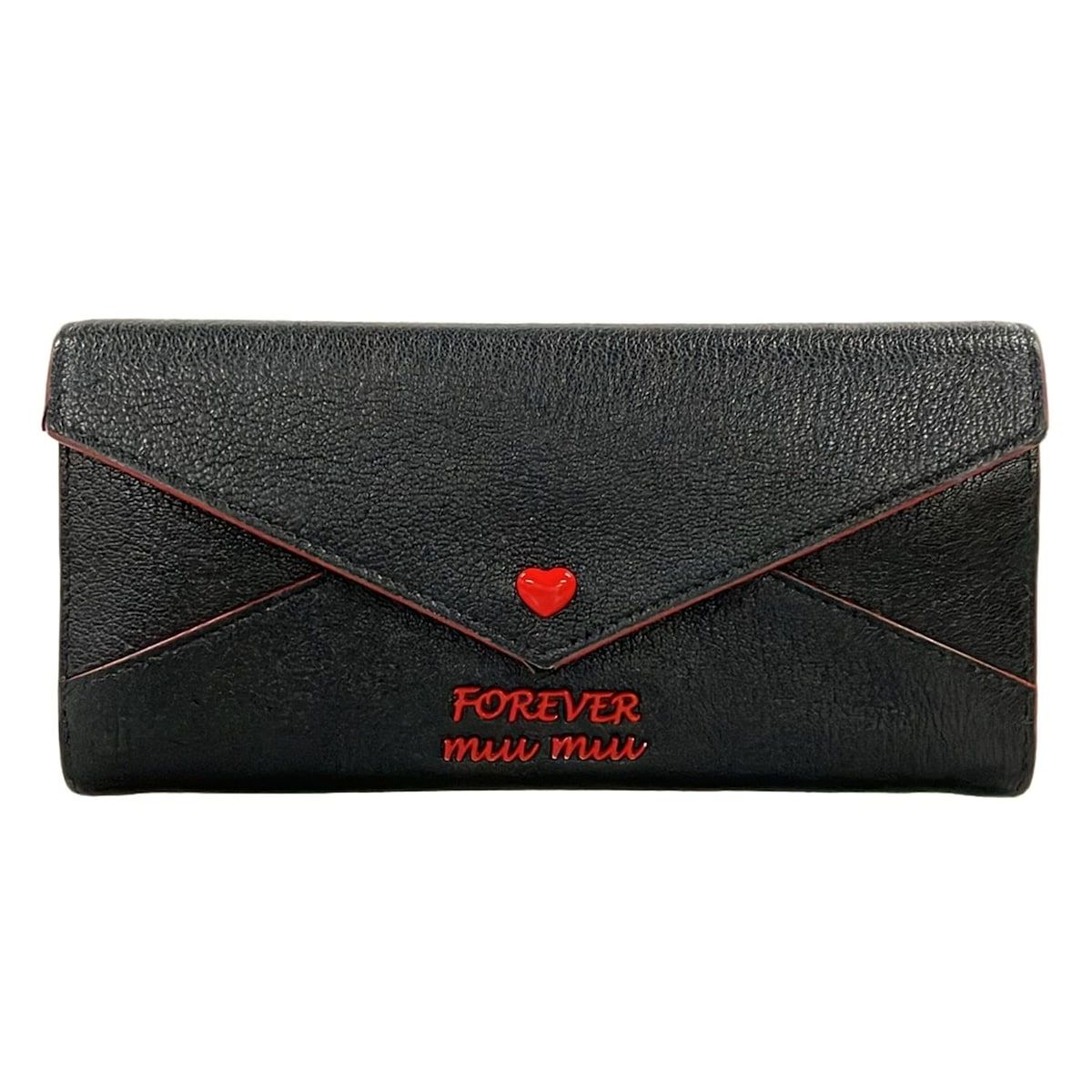 miumiu(ミュウミュウ) 長財布 - 5MH379 黒×レッド レザー