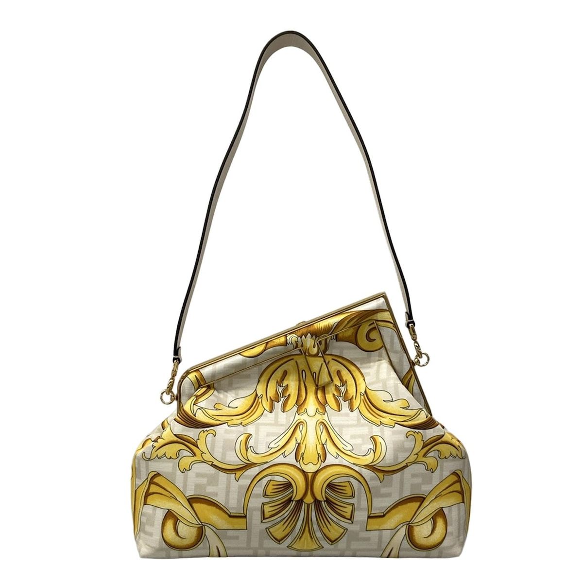 FENDACE(フェンダーチェ) ショルダーバッグ美品 白×イエロー×マルチ ストラップ着脱可 シルク
