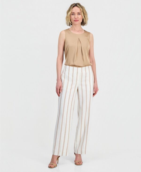 カスパール レディース ボトムス カジュアルパンツ プチ Kasper Womenstriped CleanWaist Pants Regular Petite Vanilla IceSesame ス