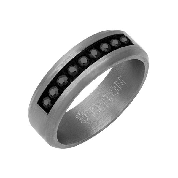 トリトン レディース アクセサリー 指輪 Triton 7MM Tantalum Ring with Channel Set Black Sapphires and Bevel Edge Metall