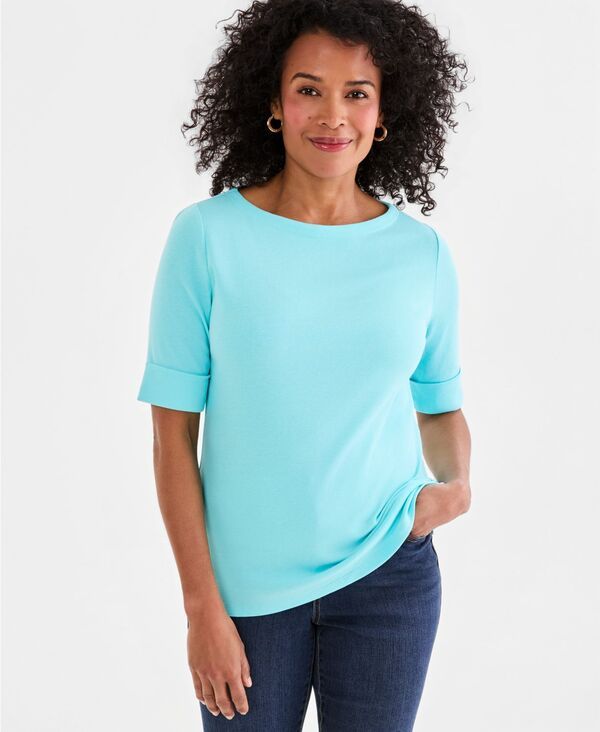 スタイルアンドコー レディース トップス シャツ コットン Style Co Womens BoatNeck Elbow Sleeve Cotton Top Exclusively at Macyso