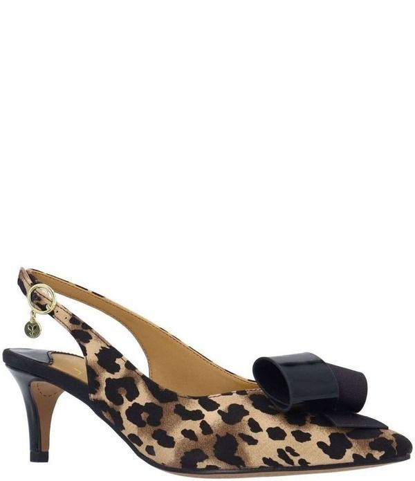 ジェイレニー レディース シューズ ヒール プリント J Renee Delara Leopard Print Slingback Pointed Toe Curled Bow Pumps Brown