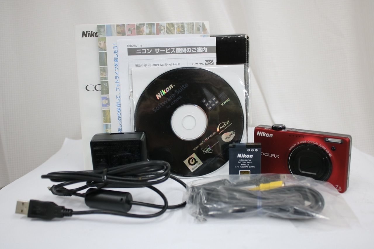 【返品保証】 【元箱付き】ニコン Nikon COOLPIX S6000 7x レッド バッテリー付き コンパクトデジタルカメラ e14422