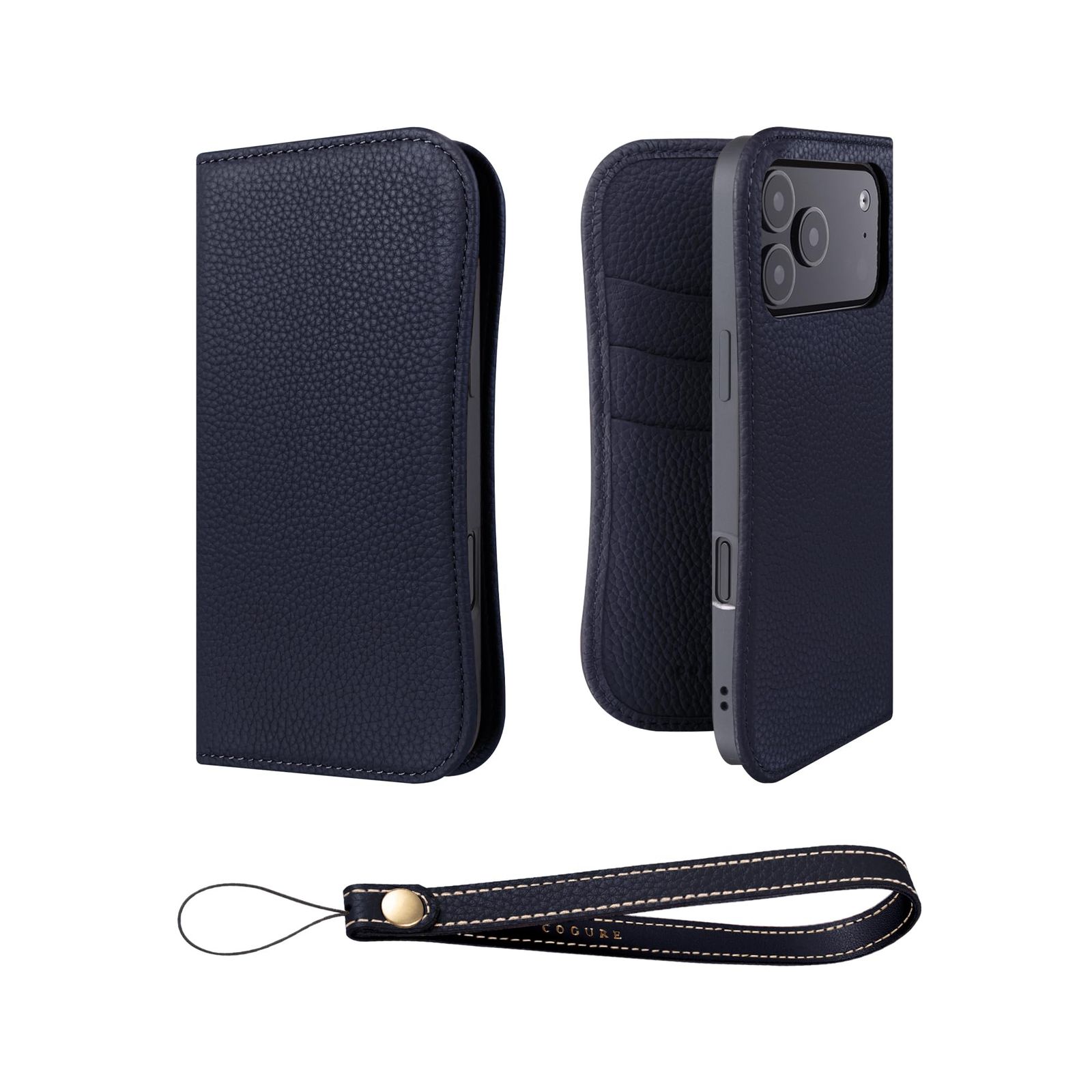COGURE 互換 iPhone 17 Pro 手帳型 ケース 本革 COPB ネイビー