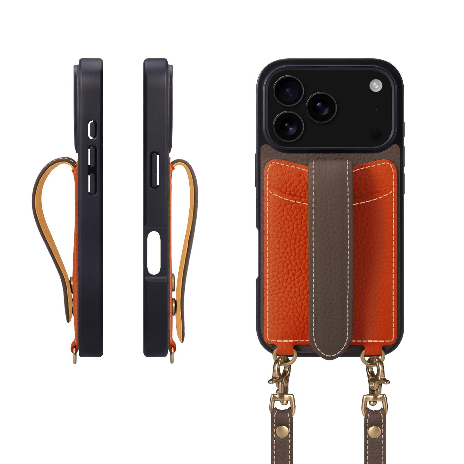 COGURE 互換 iPhone 17 Pro ケース 本革 COPGC エトープ+オレンジ