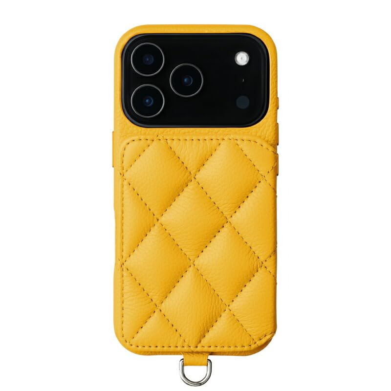 【 DEMIU デミュウ 】 iPhone対応 17 Proケース スマホケース 本革 レザー 携帯カバー 背面 手帳型 カード 収納 おしゃれ 可愛い キルティング風 プレゼント ギフト ご褒美 上品 GRACE 〔 サフラン 〕