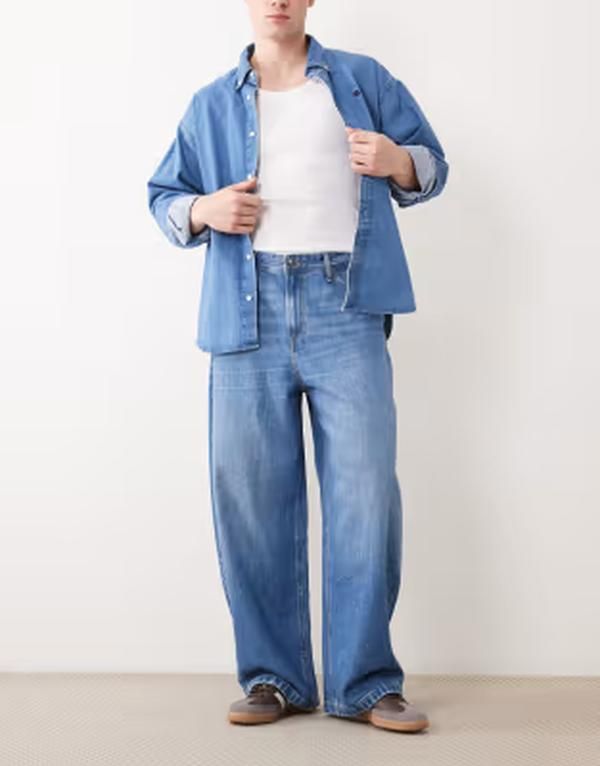 ジャック アンド ジョーンズ メンズ ボトムス デニムパンツ ジーンズ Jack Jones Joey barrel jeans in faded mid wash Blue Denim デニム