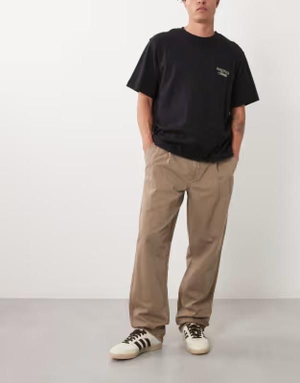 エイソス メンズ ボトムス カジュアルパンツ ASOS DESIGN barrel pants with pleat BROWN ブラウン
