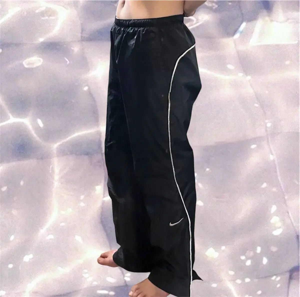 00s NIKE スウッシュ ブラック 白 ワイド トラック パンツ M