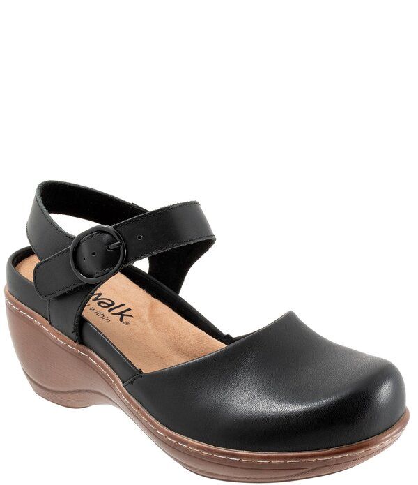 ソフトウォーク レディース シューズ サンダル アンクル レザー SoftWalk Mabelleather Ankle Strap Clogs Black ブラック