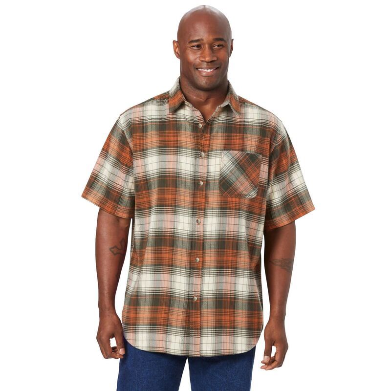キングサイズ レディース トップス Tシャツ トール KingSize Mens Big Tall Short Sleeve Flannel Shirt Bright Orange Plaid オレン