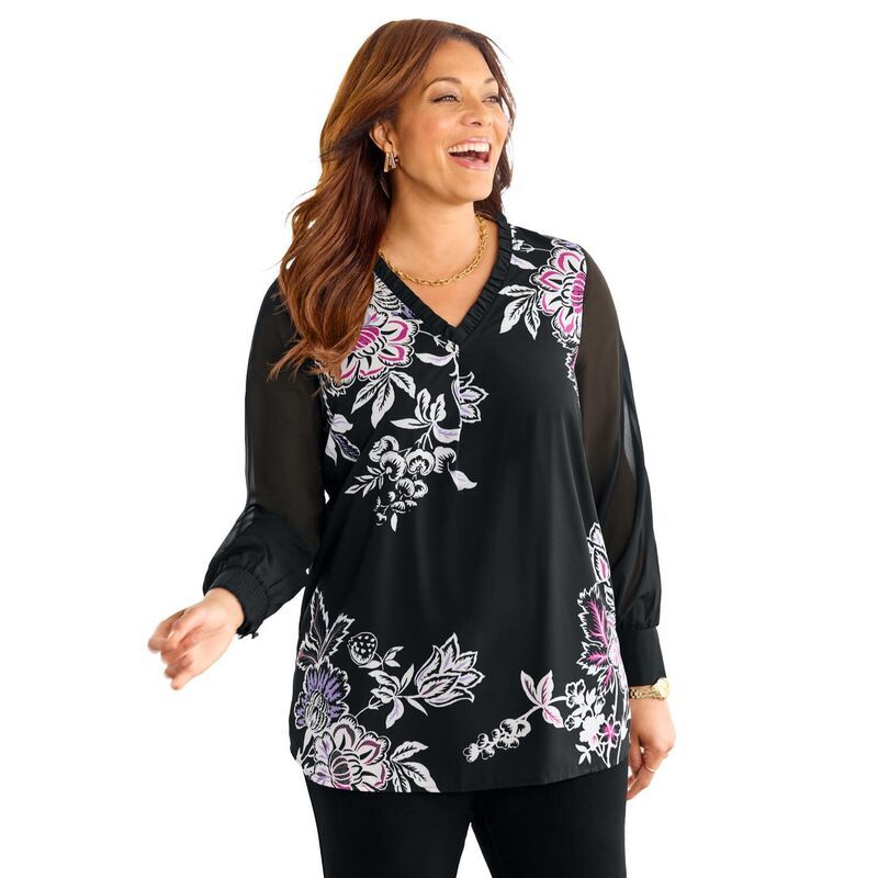 キャサリンズ レディース トップス シャツ プラスサイズ プチ ブラウス Catherines Womens Plusize Petite The Graceful Muse Blouse Black