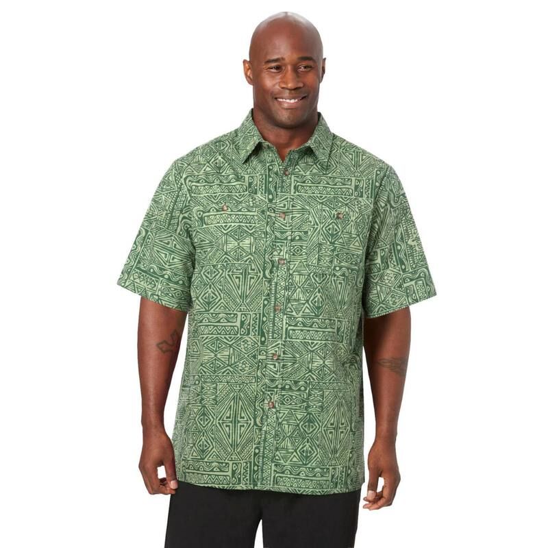 キングサイズ レディース トップス Tシャツ トール KingSize Mens Big Tall Easy Care Woven Sport Shirt Olive Batik オリーブ