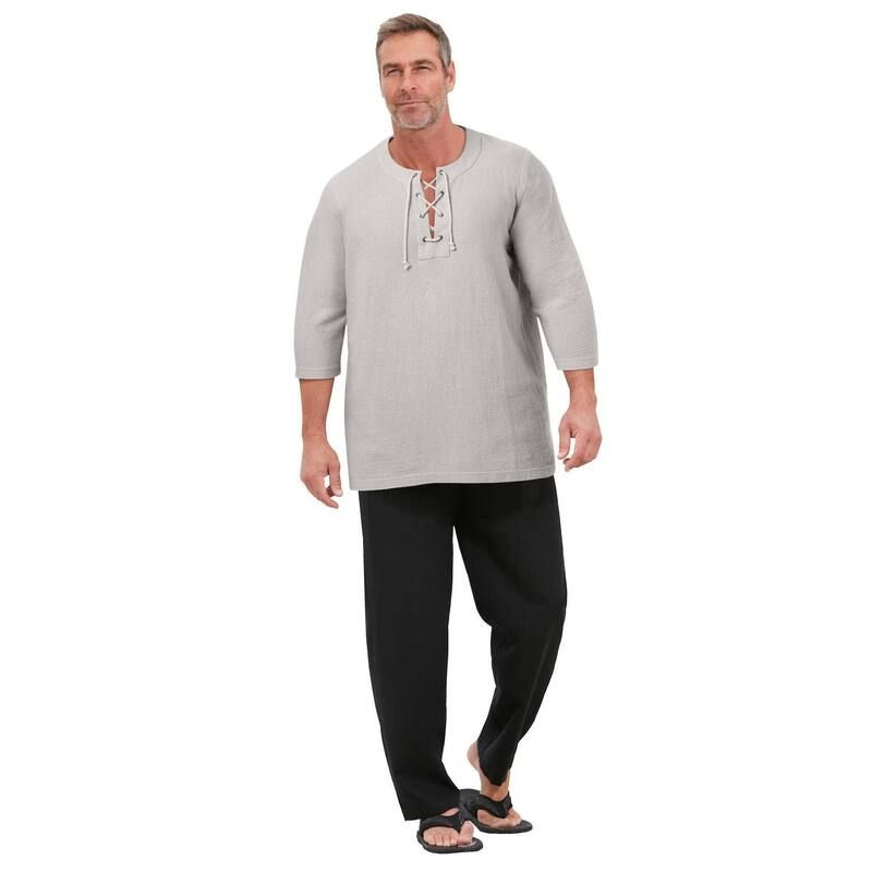 キングサイズ レディース トップス Tシャツ トール レース Kingsize Mens Big Tall Gauze Laceup Shirt Sand Grey グレー