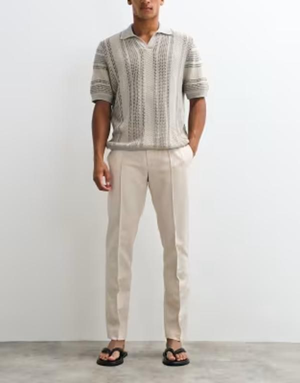 エイソス メンズ ボトムス カジュアルパンツ ASOS DESIGN smart slim pants in ecru with pintuck ECRU エクリュ