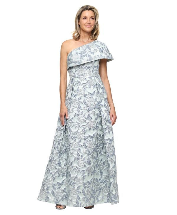 アレックスイブニングス レディース トップス ワンピース ワンショルダー Alex Evenings Womens OneShoulder Jacquard Ball Gown Sage Multi