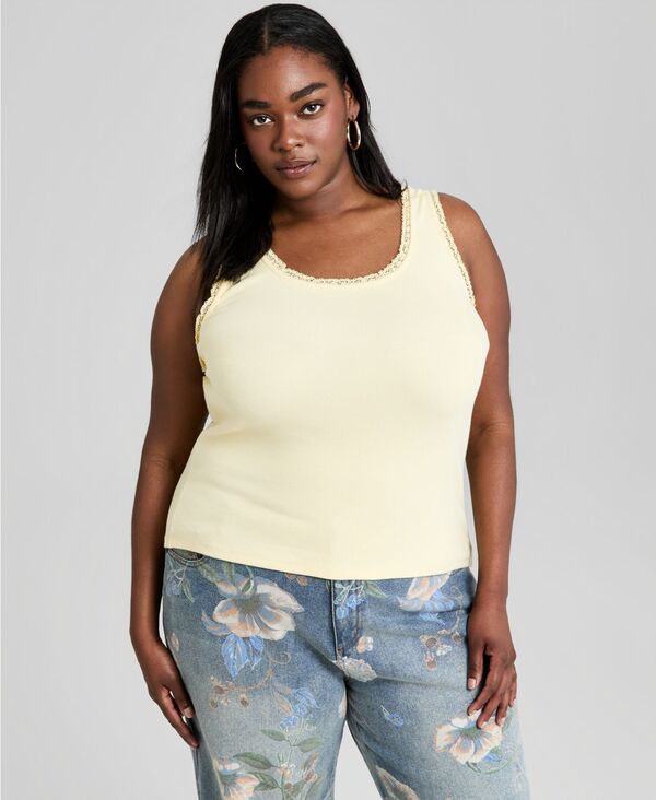 アンドノウディス レディース トップス タンクトップ リブ And Now This Womens CrochetedTrim Ribbed Tank Top Manilla