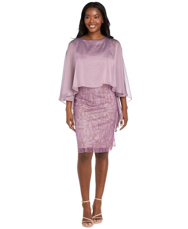 アールアンドエムリチャーズ レディース トップス ワンピース R M Richards Womens Glitter Boat Neck Cocktail Dress Orchid