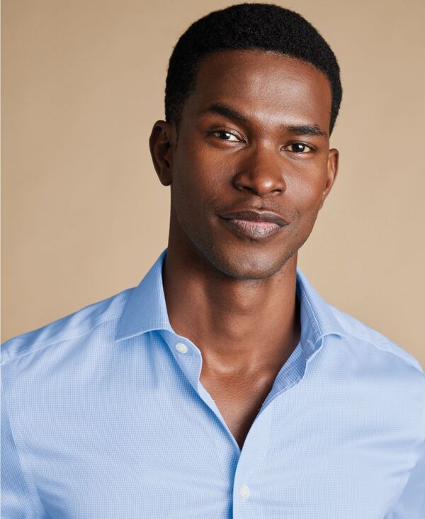 チャールズティリット メンズ トップス シャツ Charles Tyrwhitt MenslimFit NonIron Puppytooth Dresshirt Sky Blue ブルー｜詳細画像