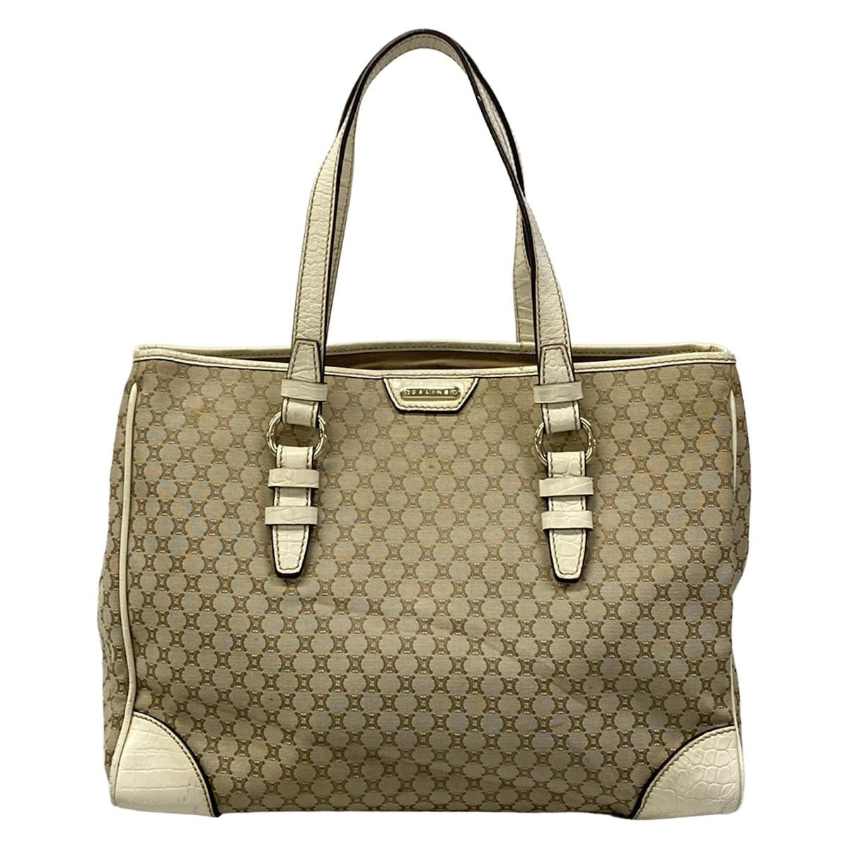 CELINE(セリーヌ) トートバッグ マカダム柄 グレーベージュ×アイボリー 型押し加工 レザー