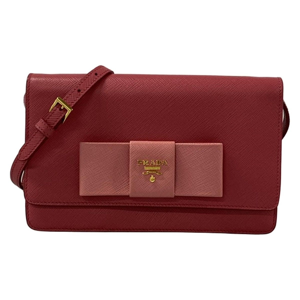 PRADA(プラダ) 財布 - BT1009 ピンク ショルダーウォレット/リボン レザー