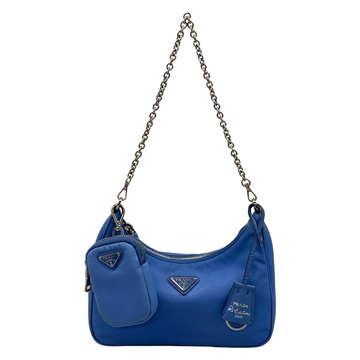 PRADA(プラダ) ショルダーバッグ - ブルー チェーンショルダー/Re-Edition 2005/ミニバッグ/ストラップ着脱可