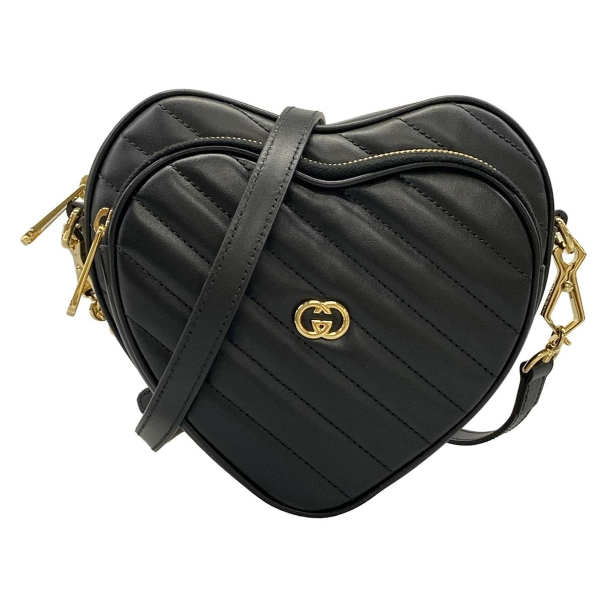 GUCCI(グッチ) ショルダーバッグ インターロッキングGミニハートショルダーバッグ 751628 黒 ハート/キルティング/ストラップ着脱可 レザー