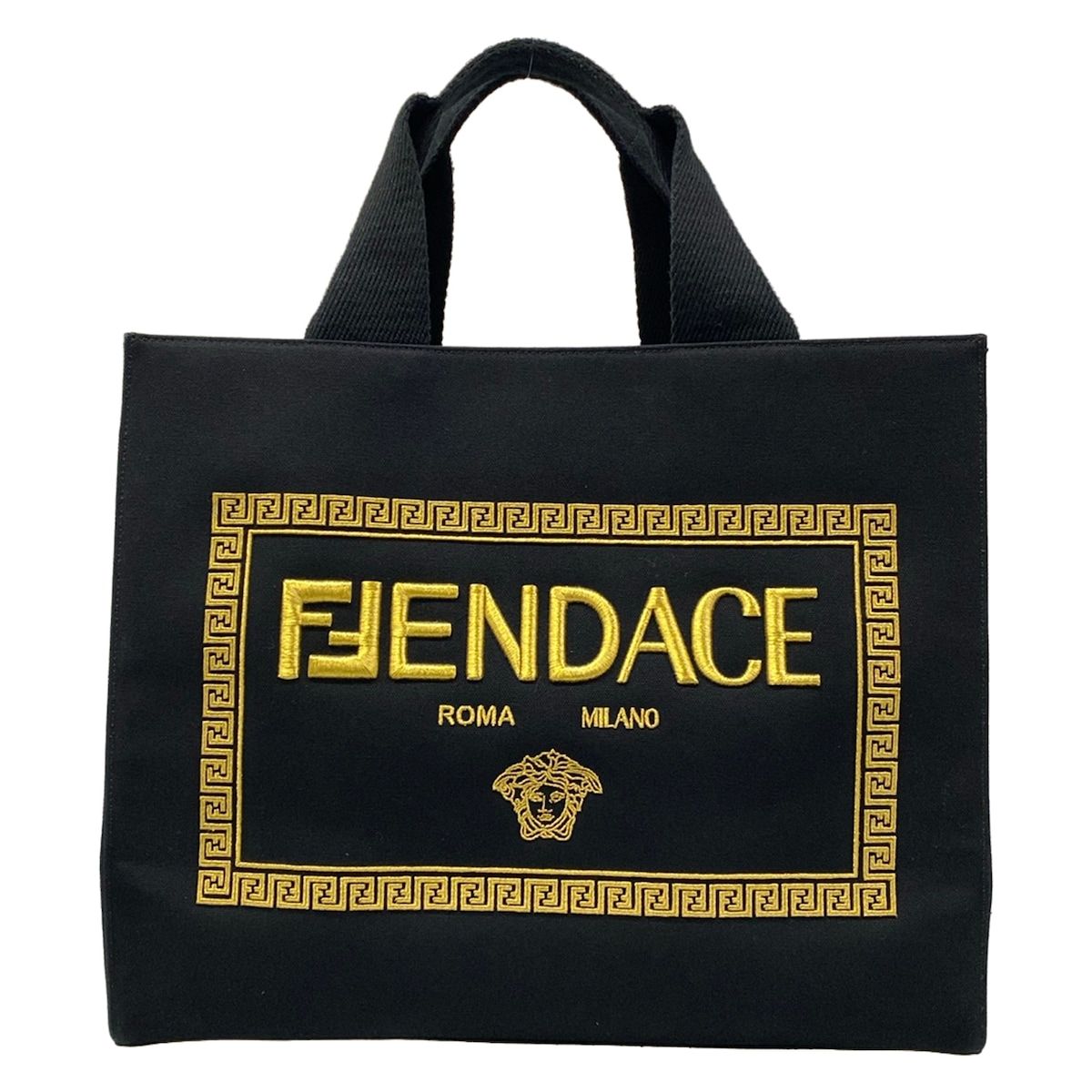 FENDACE(フェンダーチェ) トートバッグ 黒×ゴールド 刺繍