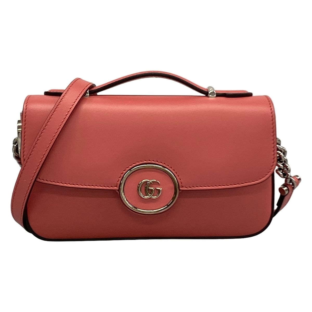 GUCCI(グッチ) ショルダーバッグ美品 プチGG/GGマーモント 739722 レッド レザー
