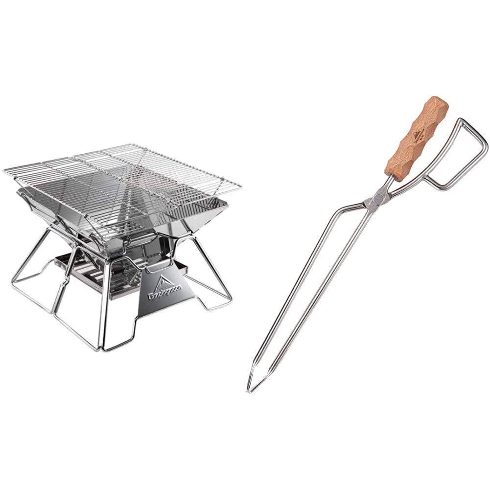 【新着商品】MT-2 BBQコンロ 収納バッグ付き+ バーベキューコンロ 3?4人位 焚き火用 焚き火台 MOON）高さ2段階調整式 薪ばさみ キャンピングムーン（CAMPING