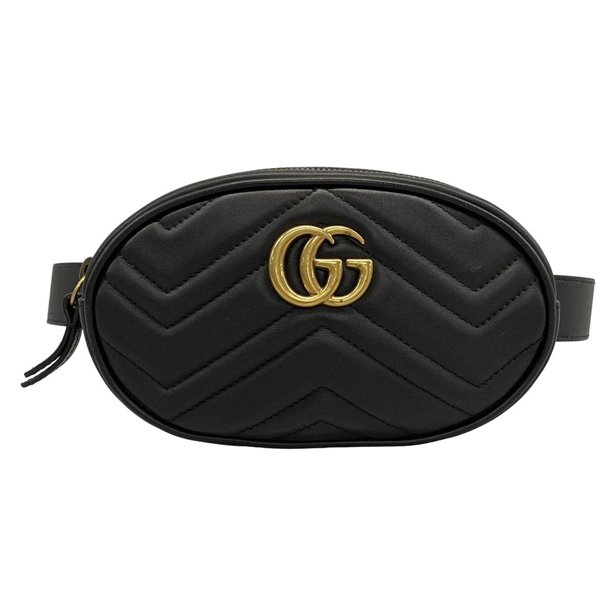 GUCCI(グッチ) ウエストポーチ美品 GGマーモント キルティングレザー ベルトバッグ 476434 黒 レザー