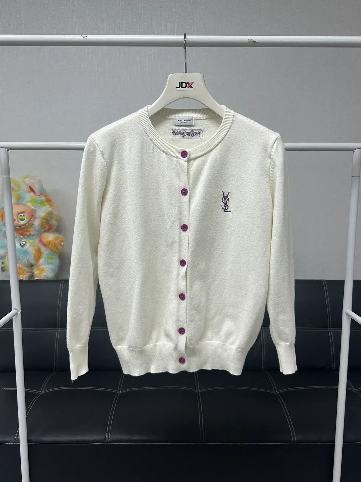 サイズ 95) Saint Laurent サンローラン ロゴ アイボリー ニット カーディガン